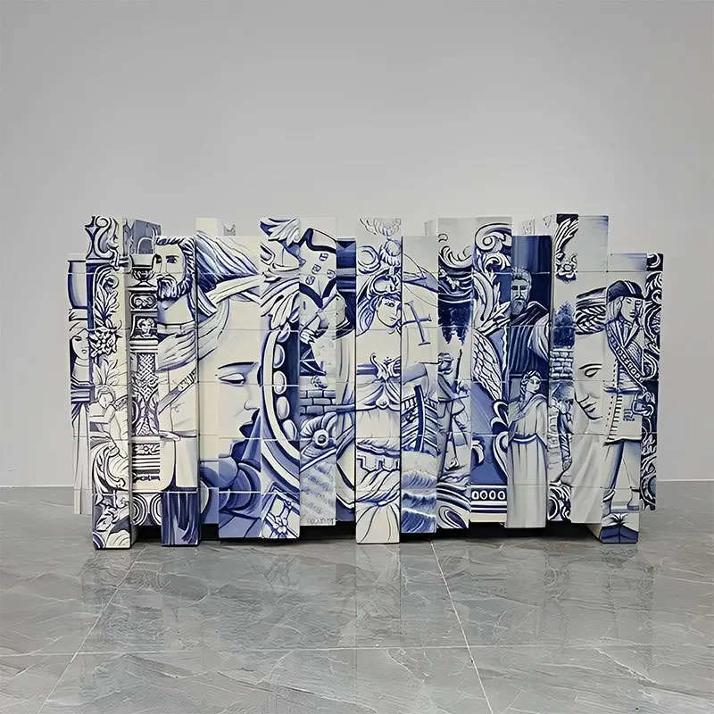 Portuguese hand-painted art light luxury dining side cabinets, designer villa luxury home entrance cabinets