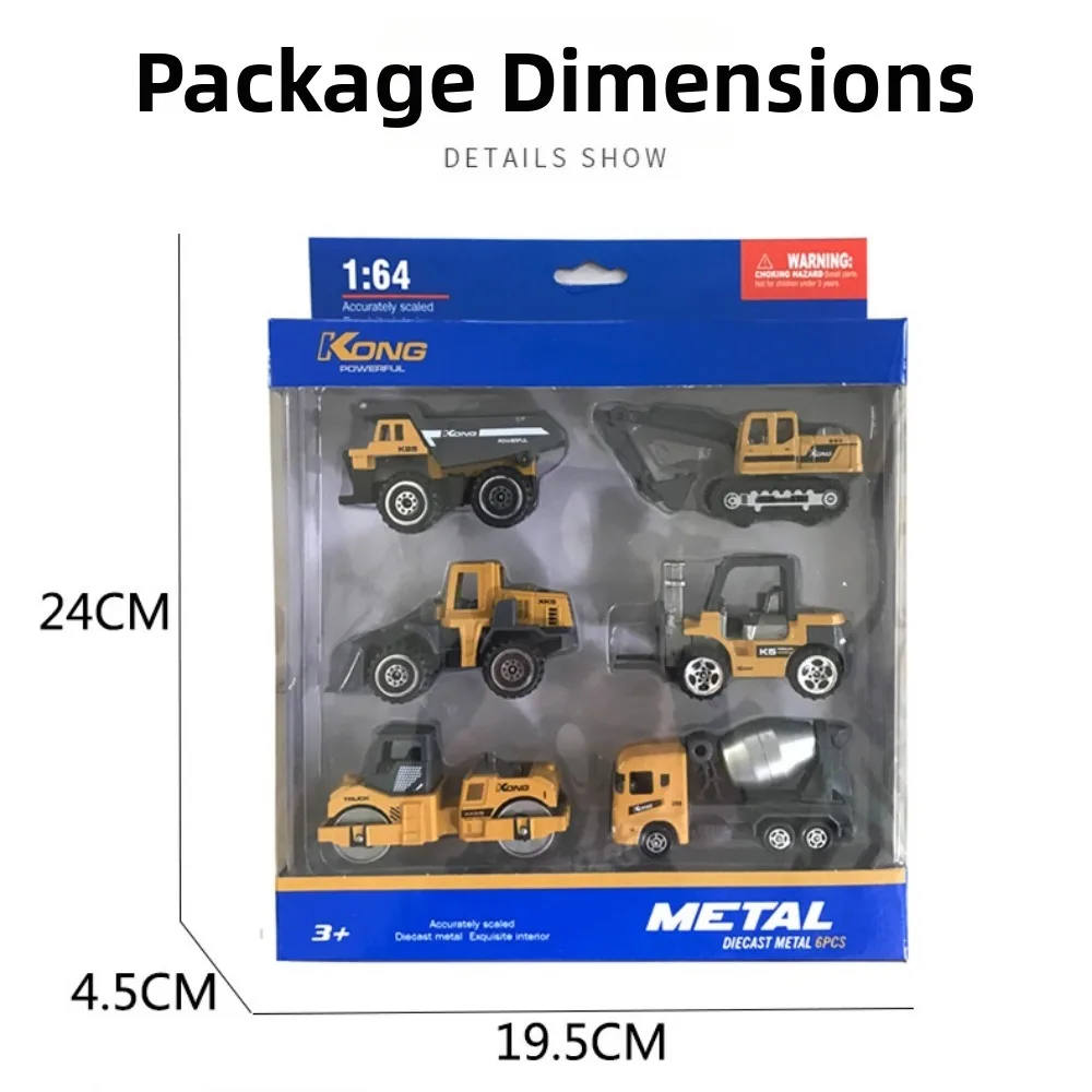 

6pcs/set High Quality 1:64 Alloy Engineering Truck Loader Mini 2 Styles Simulation Metal Car Model Vehicle Excavator Tractor