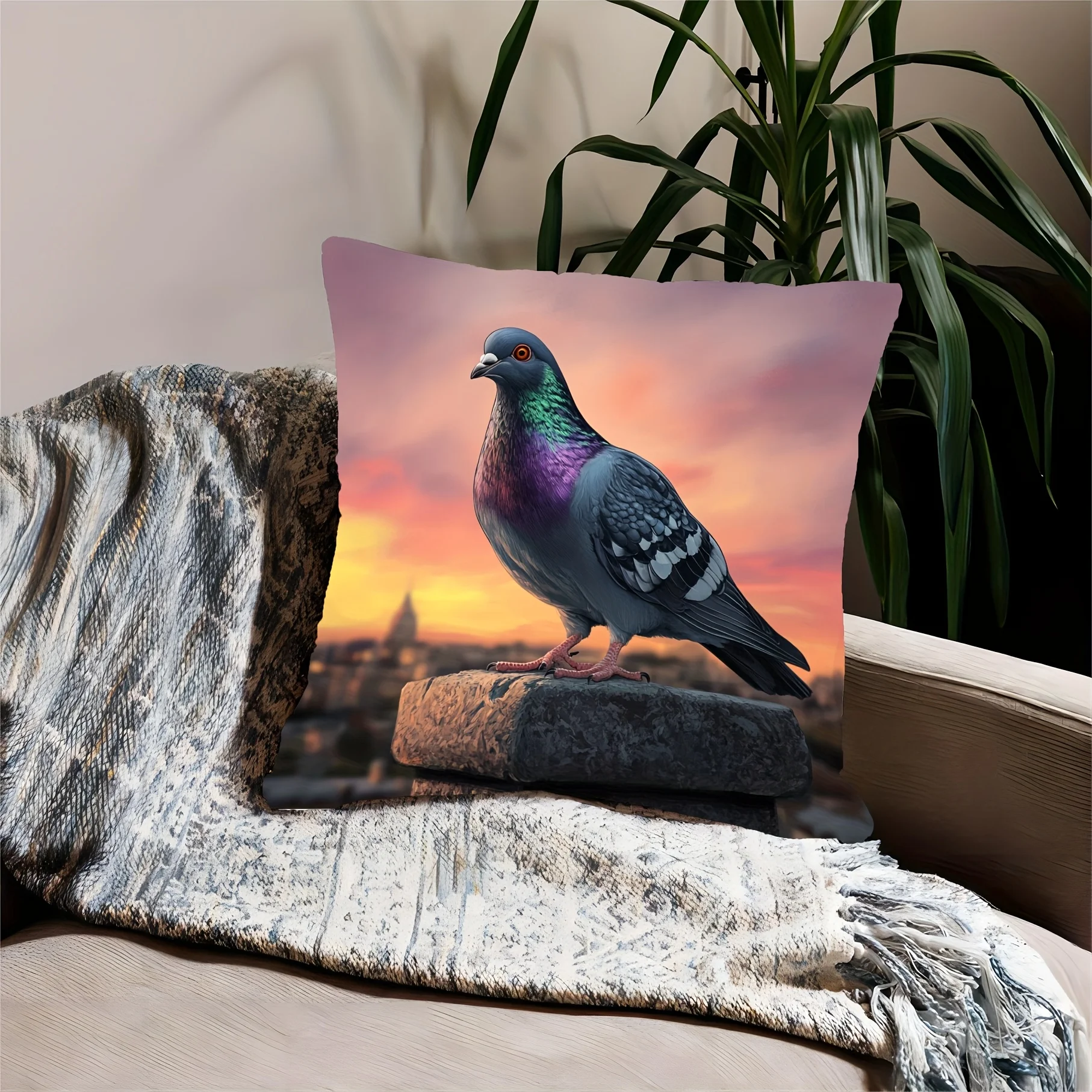 Modern Dove Bird Design Pillow Case Double-Sided Decorative Cushion Cover, Machine Washable Home Decor for Sofa Bedroom, 1PC