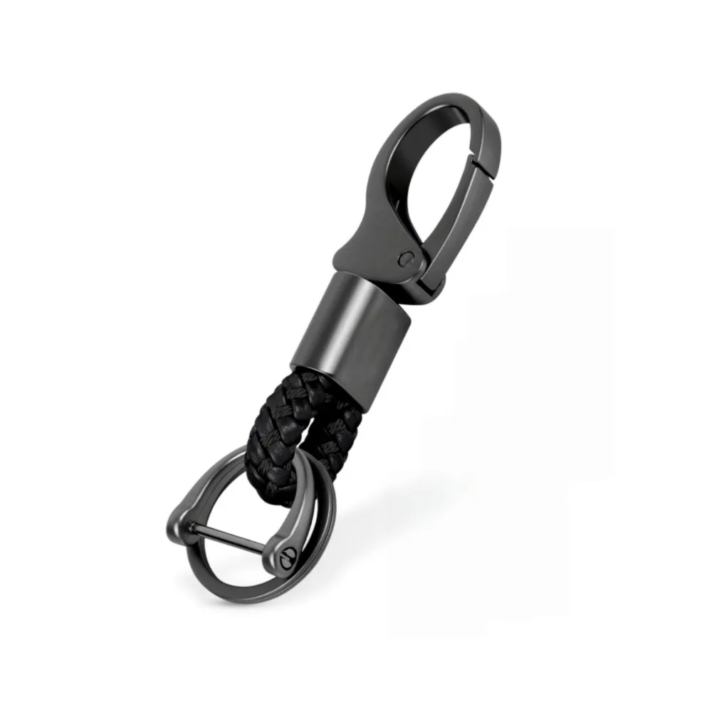 

Car Key Fob Keychains Leather Holder Key Chain Metal D-Ring 360 Degree Rotatable Motorcycle Braided Rope Keyring Custom LOGO