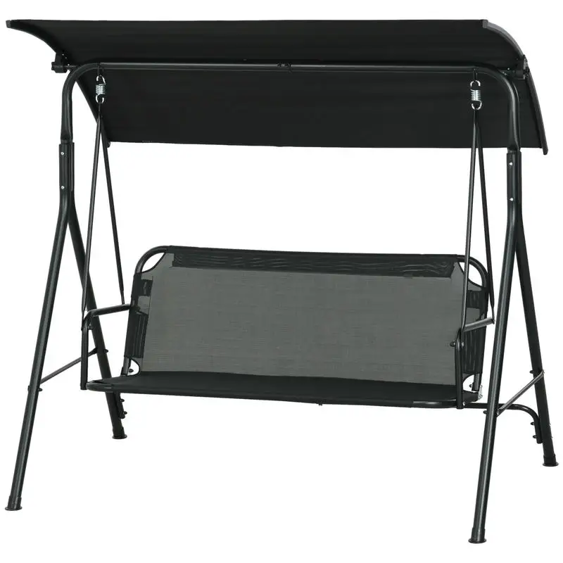 3-Seat Outdoor Patio Swing Chair w/ Cushion, Steel Frame Stand, Adjustable Tilt Canopy for Patio, Garden, Black 1