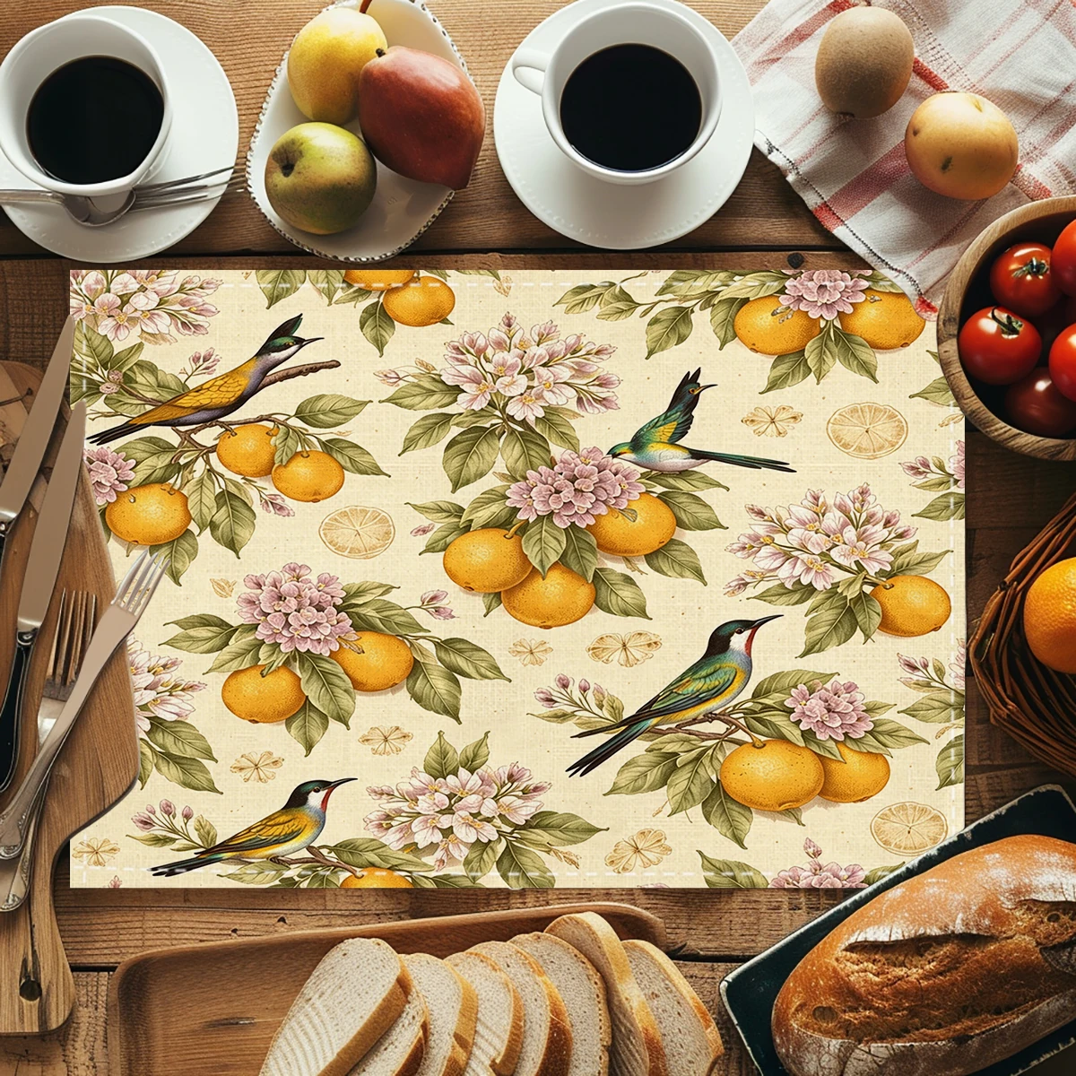 Vintage Insect Pattern Polyester Placemats & Coasters - Decorative Table Linens for Home, Kitchen and Dining Scenarios