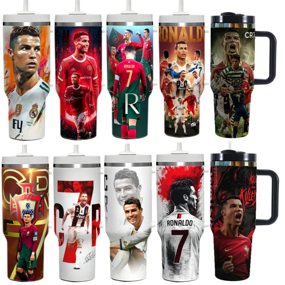 1200ml Fußballstar C-CR-7 Thermoskanne mit Griff, Doppelwandiger Edelstahl-Wasserbecher, Autobecher für Jungen und Mädchen, Geschenk