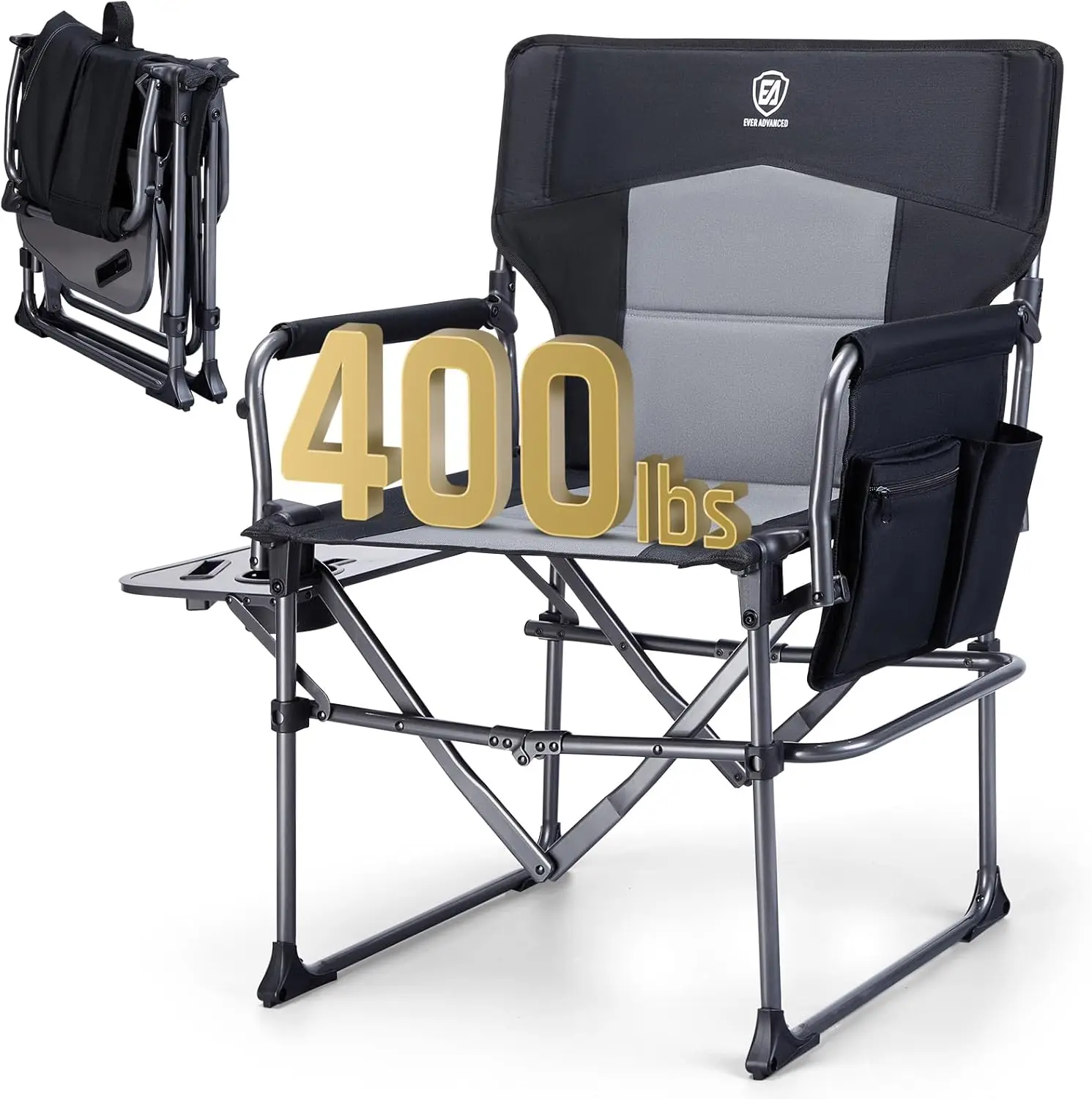 

Portable Folding Camping Chair with Side Table, Heavy Duty 400lbs Capacity for Outdoor Activities