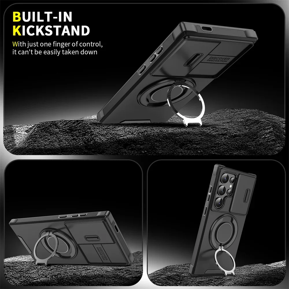 Slide Camera Protection Magnetic Stand Phone Case for Samsung S25 S24 S23 Plus S21 S22 Ultra S20 FE A54 A15 A14 A05 A05S Cover