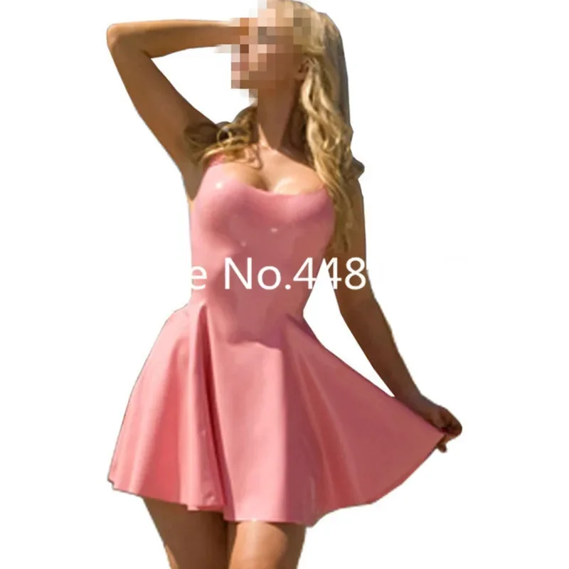 

Nature Latex Rubber Pink Party Dress with Back Zip for Females Customize