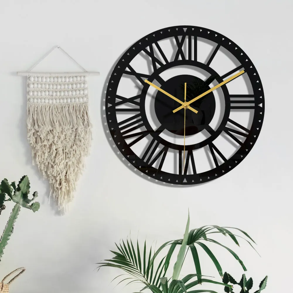 3D Modern Design Black Acrylic Wall Clock Round Digital Bedroom Living Room  Wall Sticker Fashion Watches Home Decoration