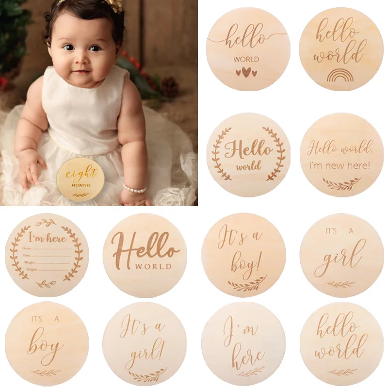 ABCPICK Wooden Baby Month Milestone Card Newborn Birth Month Birthday Milestone Wooden Teether Baby Kids Photography Props Toy