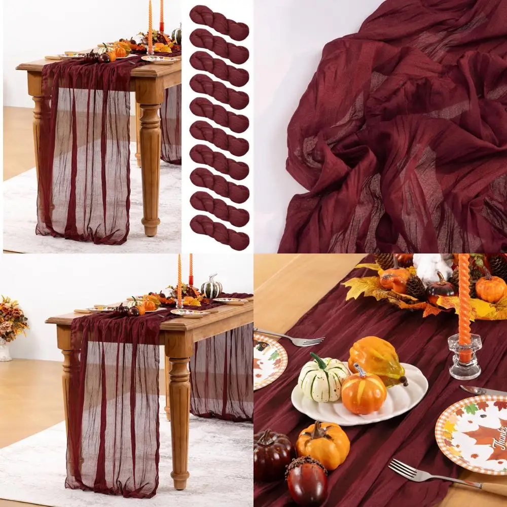 

10 Pack Burgundy Red Fall Table Runners - 120 Boho Gauze for Thanksgiving, Christmas, Weddings, and Showers