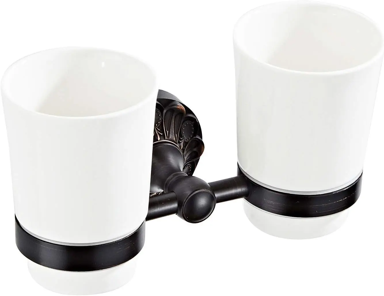 

Wall Mounted Toothbrush Holder with 2 Ceramic Cups, Toothpaste Tumbler Holder Stand, Bathroom Countertop Organizer Stand Brass B