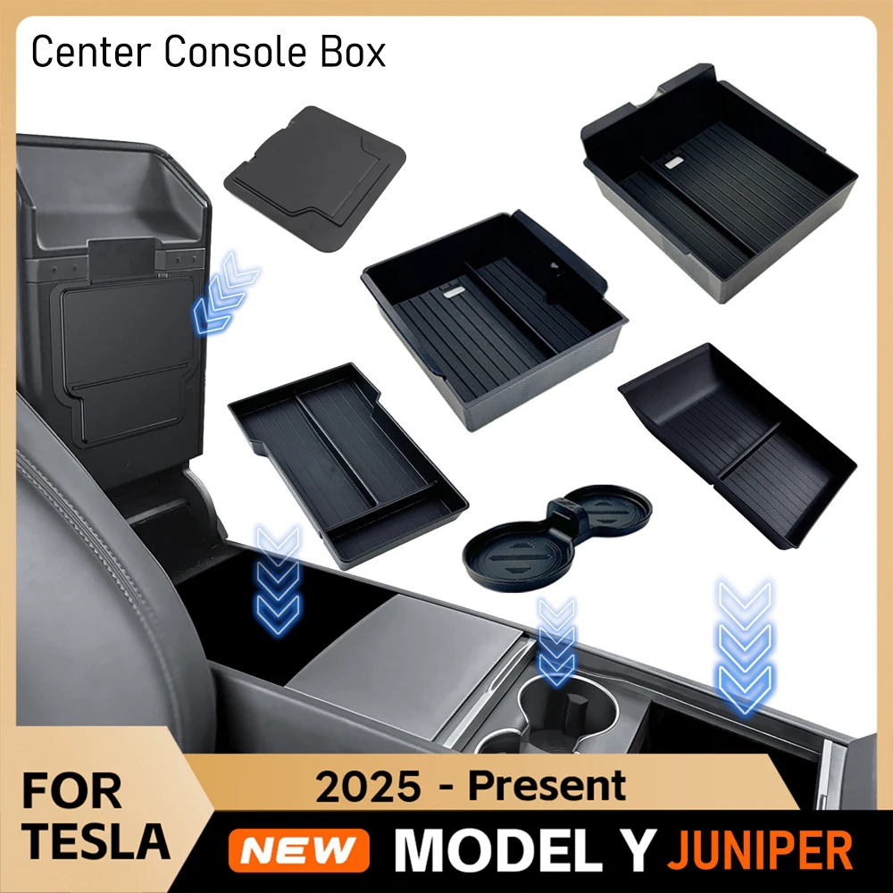 

Center Console Organizer Tray for 2026 2025 Tesla Model Y Juniper Accessories Cup Holder Armrest Hidden Storage Box Insert Bins