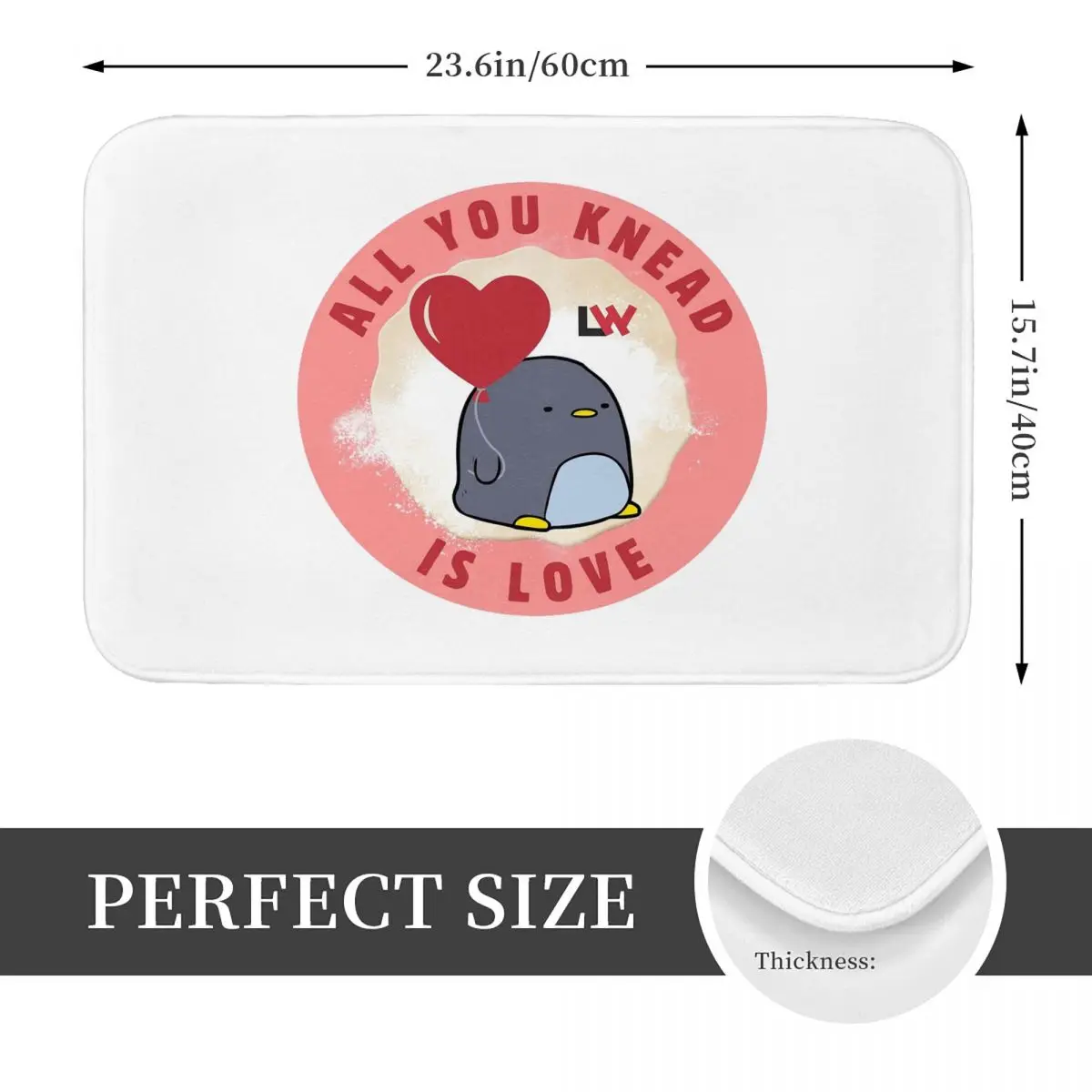 All You Knead Is Love - Pink Round Doormat Kitchen Entrance Home Floor Mat Anti-slip Carpet Rug for Bathroom Footpad Mats
