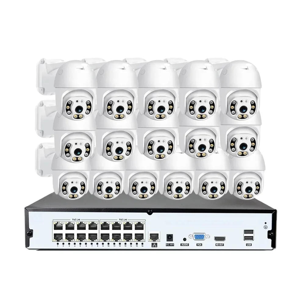 

8MP PTZ Outdoor CCTV Camera Kit with NVR Pan Tilt Human Tracking 2-Way Audio 16CH PoE 4K Security System Apartments IP Network