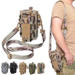 Molle Tactical Pouch Phone Holder Water Bottle Carrier for Camping Hiking Hunting Belt Waist Pouch with Shoulder Strap