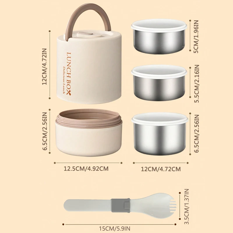 4pcs set Portable Lunch Container Set (47.5 Ounces), Stackable 304 Stainless Steel Bento Box with Utensils - view 6