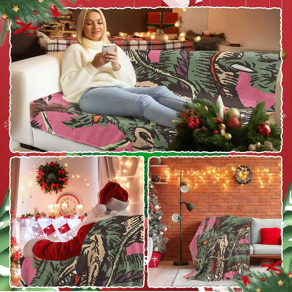 Retro Dragon Print Winter Summer Flannel Blanket Throw Fleece Soft Fuzzy Plush Cozy Fleece Blankets for Sofa Ideal Gifts