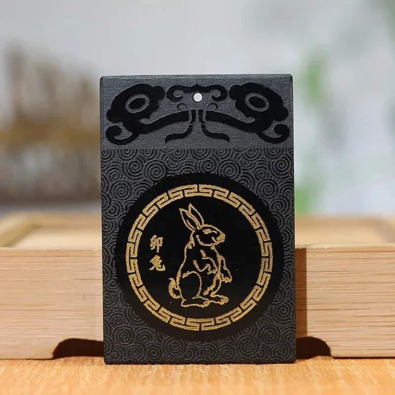 Natural A Cargo Xinjiang Hetian Qingyu Rabbit Pendant Men's Women's Jade Brand Gold Jade Twelve Zodiac Pendant Gifts