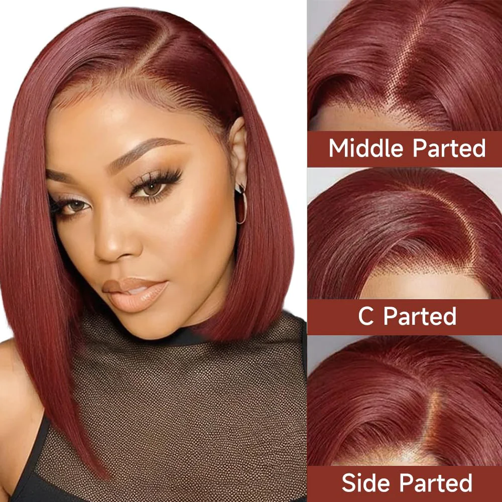 Reddish Brown Bob Wig Human Hair 13x4 Lace Front Wigs Human Hair Pre Plucked Short Bob Wig 180% Density 12A Color #33