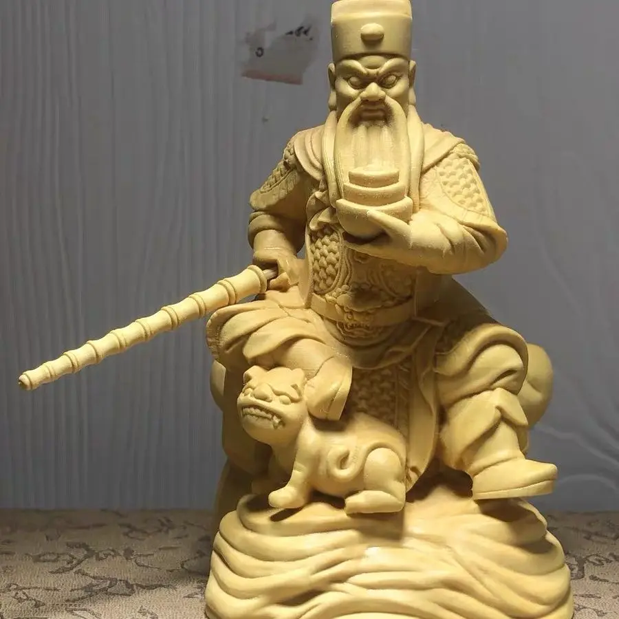 Boxwood Woodcarving Zhao Gongming God of Wealth Home Furnishing Temple Enshrines Crafts
