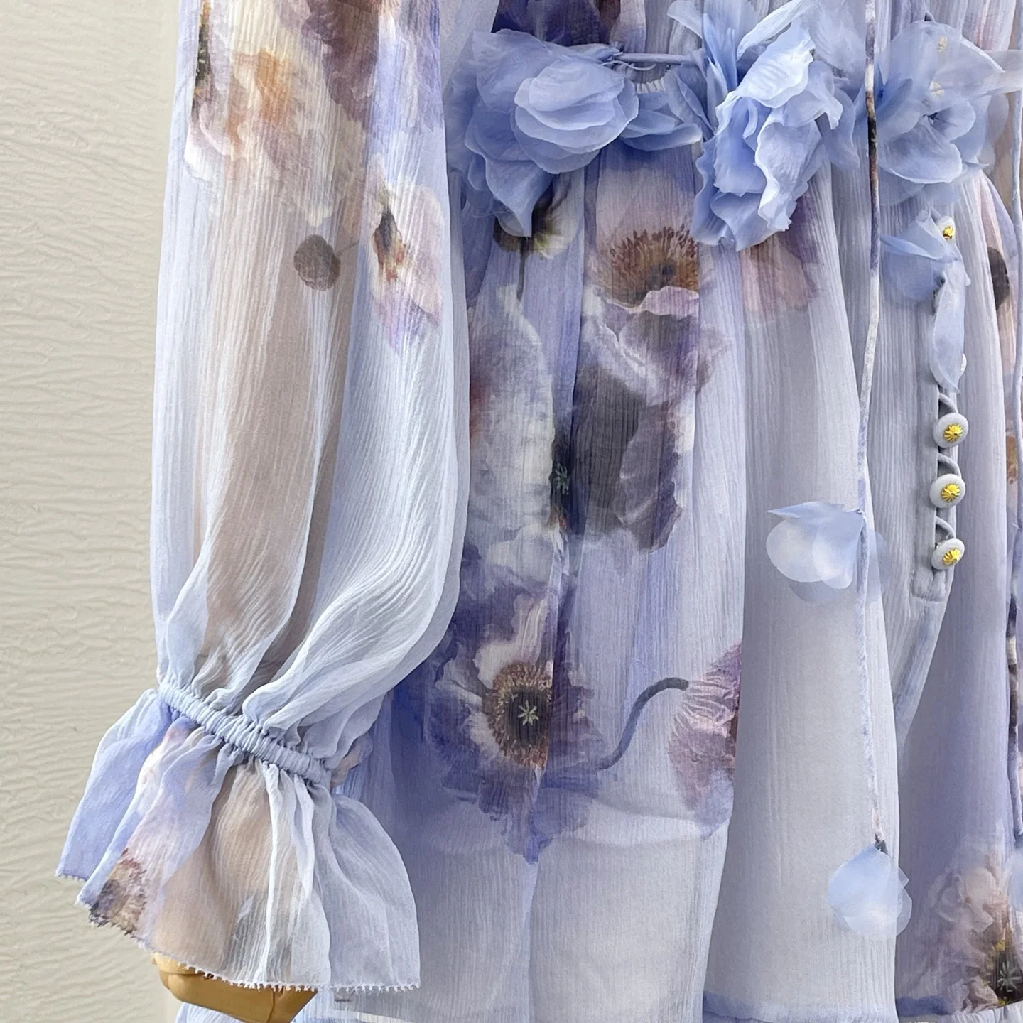 

2025 New Beautiful Violet Purple Floral Print Long Sleeve Ruffles Mini Jumpsuit