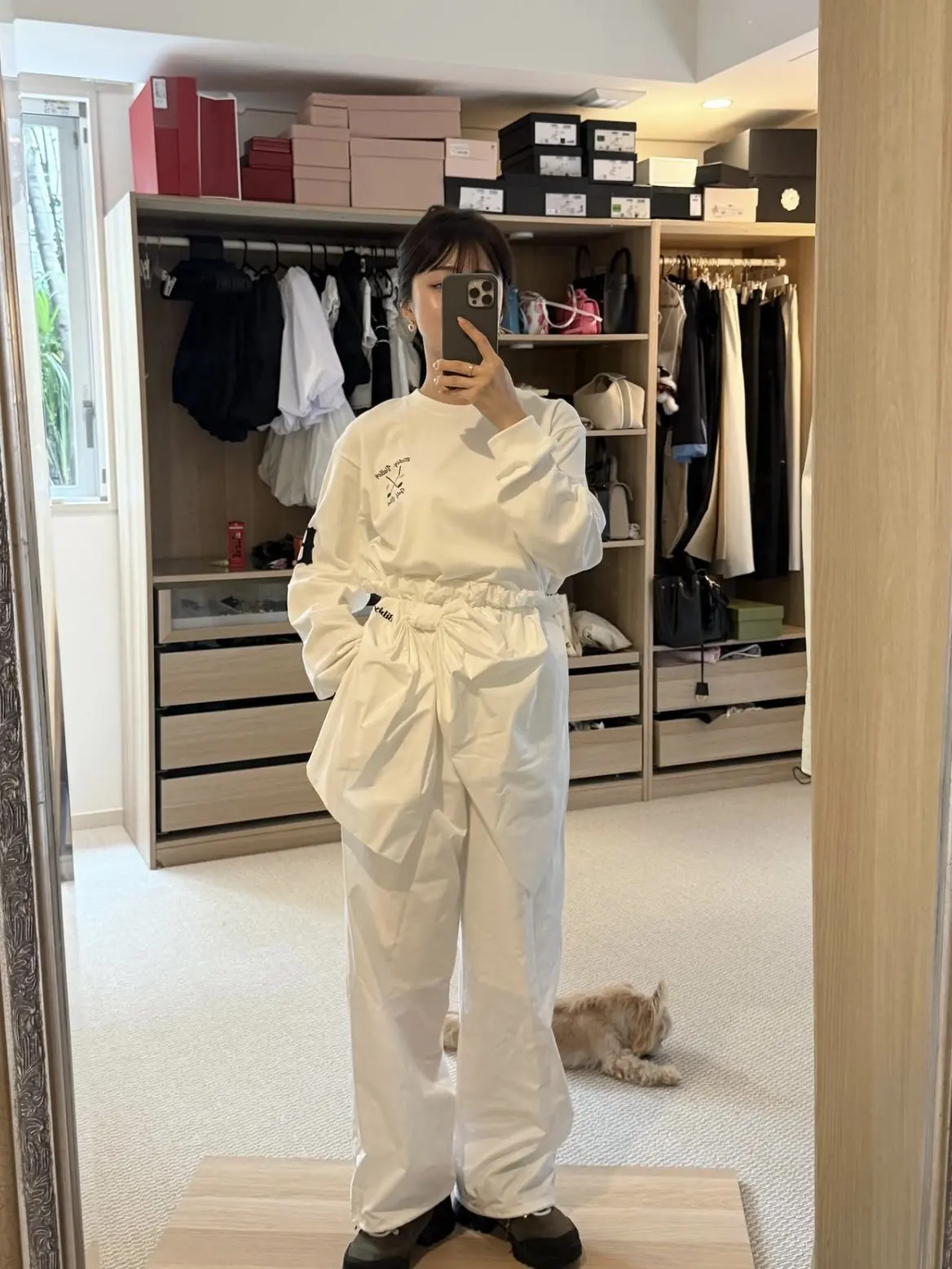 Casual White Wide Leg Trousers for Women Waist Ruffle Ribbon Big Bow Slacks Elastic Waist Loose Casual Straight Trousers