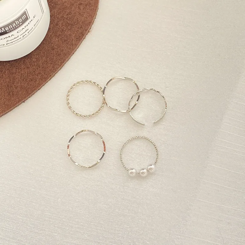 5Pcs/set Fashion Jewelry Rings Set Metal Hollow Round Opening Women Finger Ring for Girl Lady Party Wedding Gifts