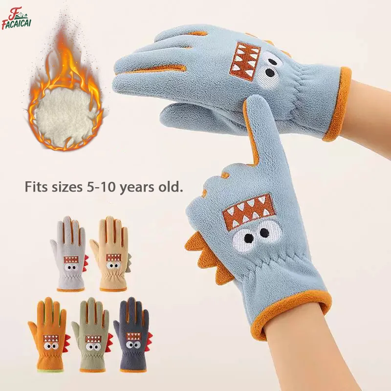 

1 Pair Kids Cold Weather Gloves Winter Full Fingers Polar fleece Gloves Warm Mitten Cartoon Gloves for Boys and Girls