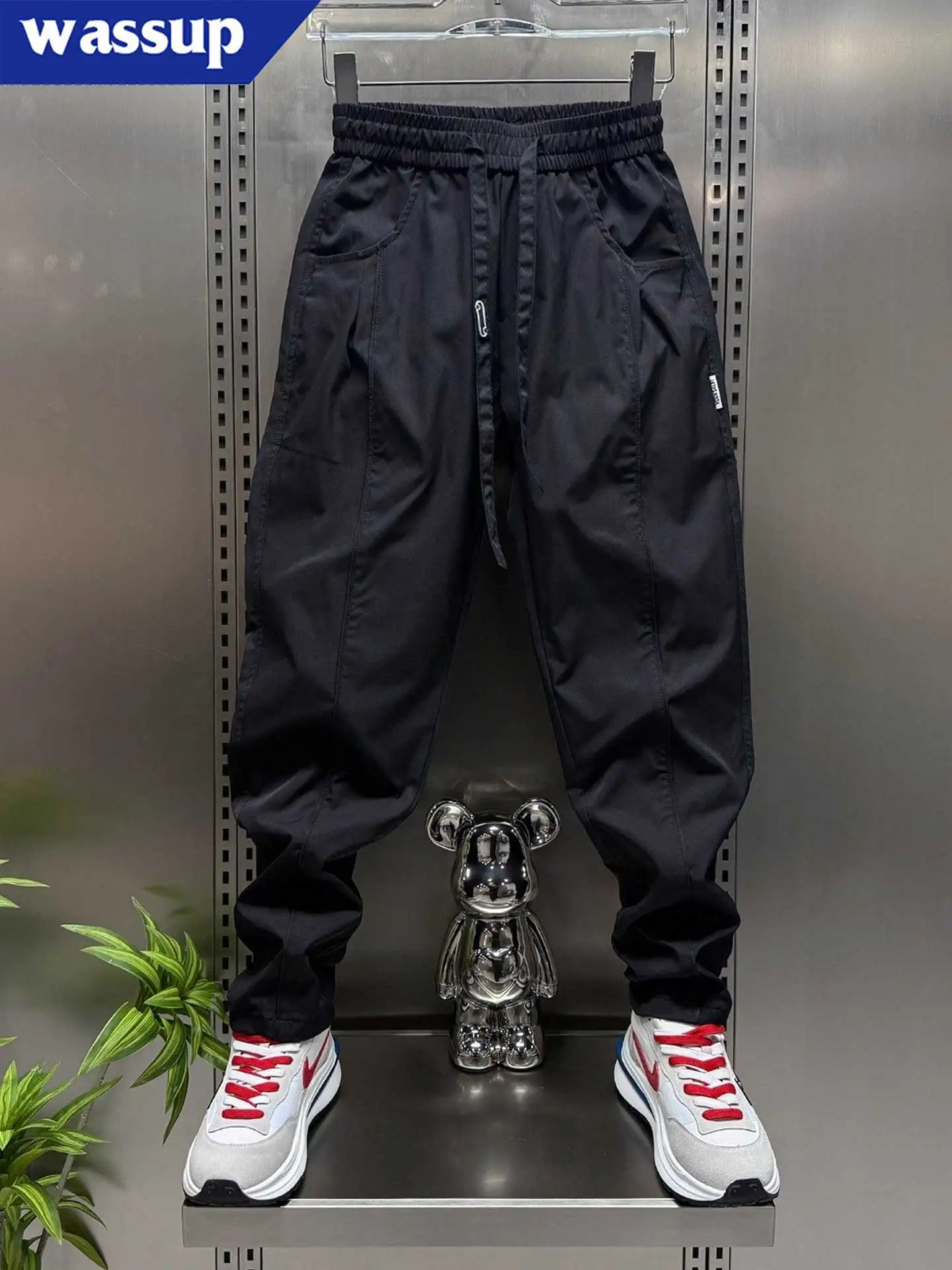 Wassup Spring Casual Pants Thin Men's Summer Trousers Quick Dry Ice Silk Sports Loose Fit Harlan Style Casual Trousers