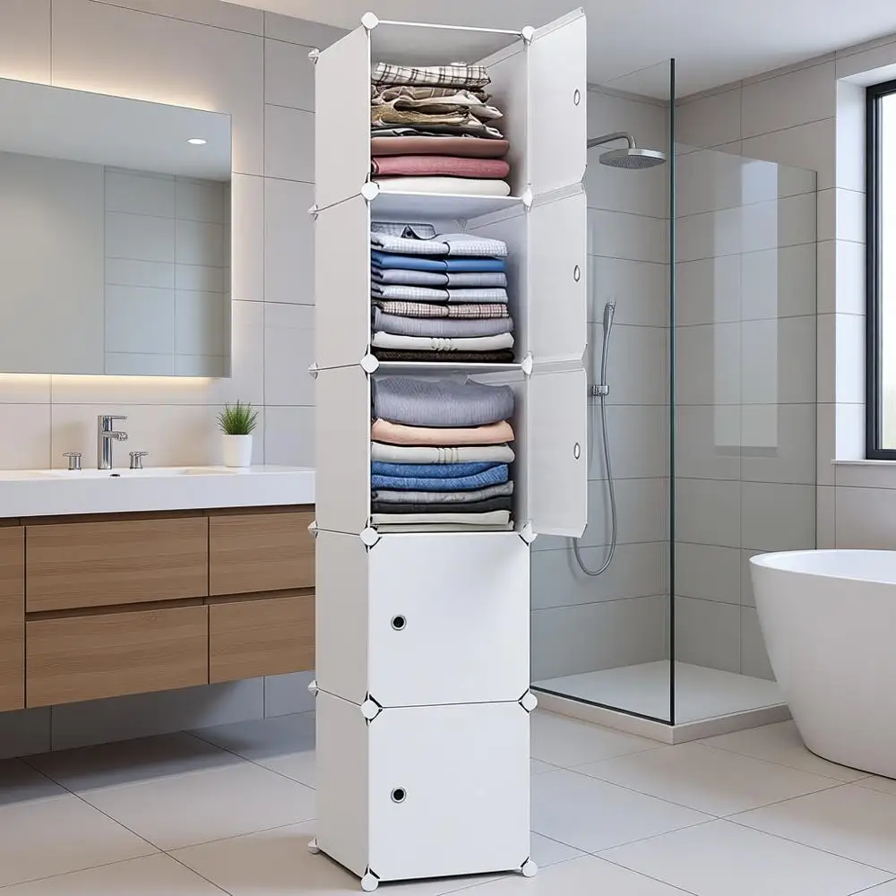 

Narrow Clothes Storage Cabinet, Tall Plastic Standing Organizer Shelves for Small Spaces, Use in Closet, Bedroom, Living Room, W