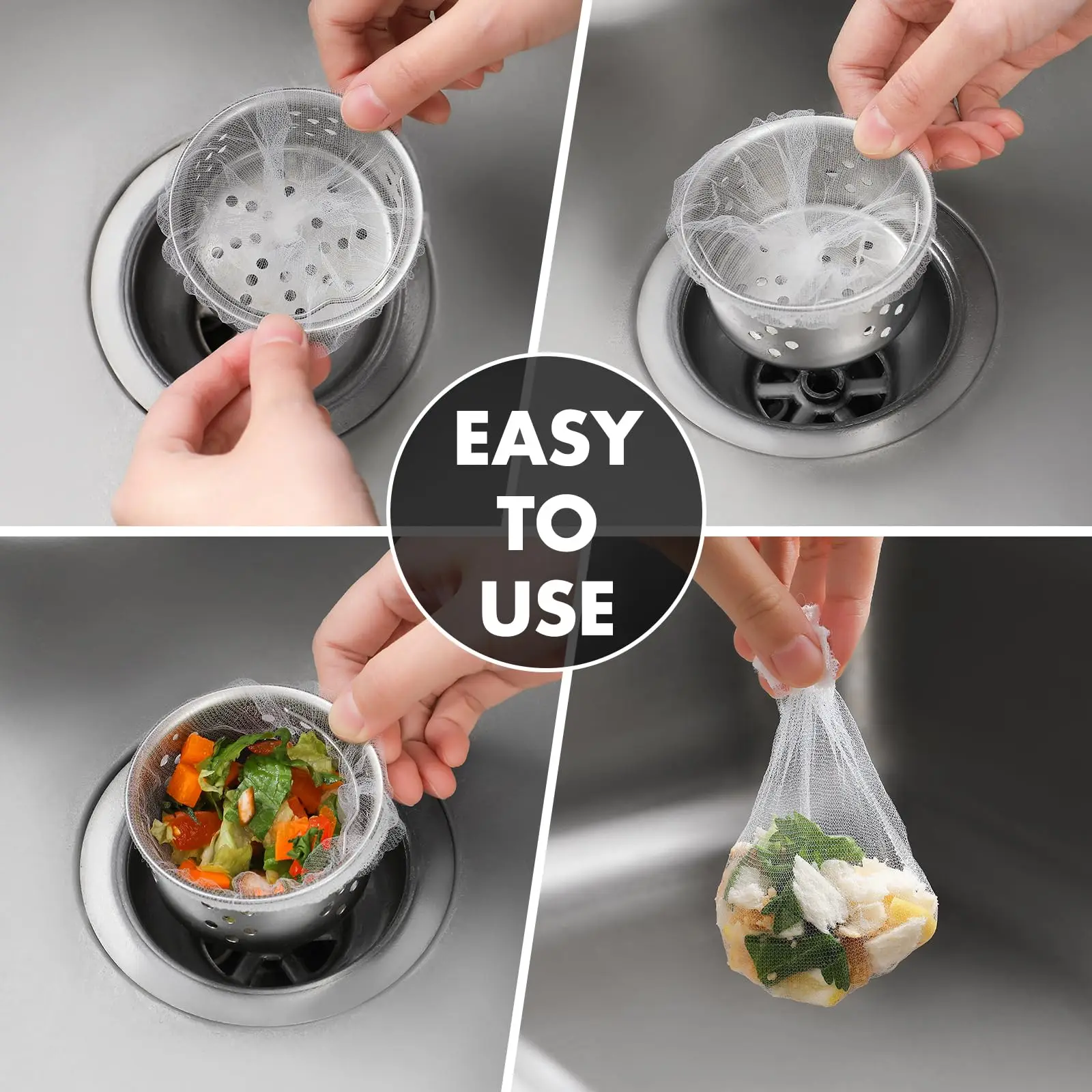 Confezione da 200 sacchetti in rete per filtro per lavello da cucina, coperture di scarico per lavello usa e getta anti-intasamento, reti filtranti per lavello da cucina essenziali, adatte a M