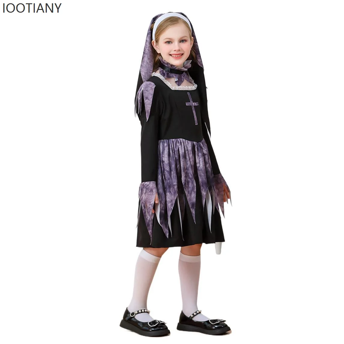 2025 أزياء الهالوين للأطفال البالغين أزياء حلوة لطيفة على شكل راهبة كرنفال للفتيات الكاهن الصليب ماريا فستان الأخت الوالدين والطفل #3