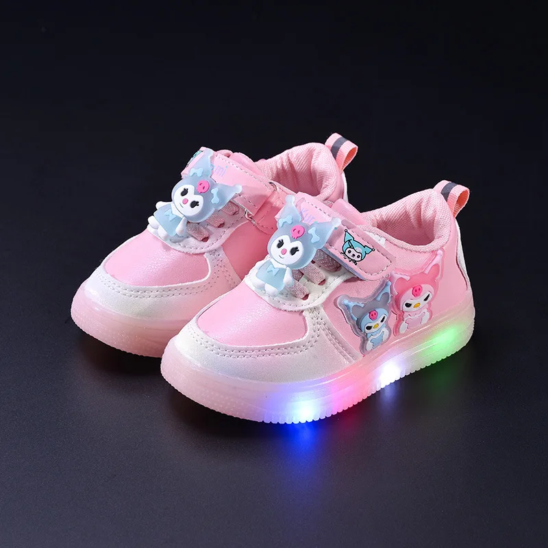 Sanrio hello kitty spring autumn casual shoes cute kuromi luminous children board shoes vibration lighting student sports shoes