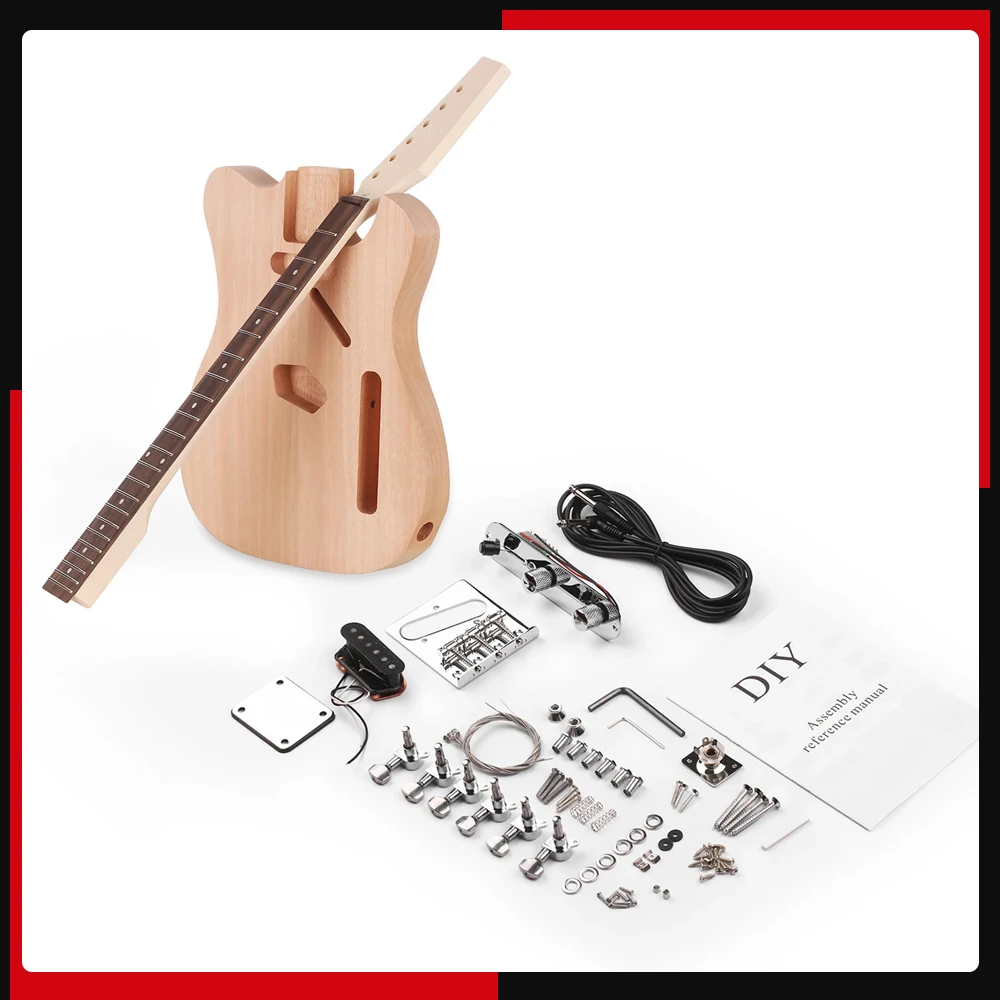 DIY Unfinished Electric Guitar Kit Barrel Blank Wooden Guitar Mahogany Body Rosewood Fingerboard Replacement Parts