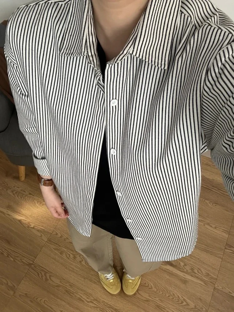 

Мужская рубашка Bla Stripe с длинным рукавом, свободного кроя, летняя, модная, в японском ретро-стиле, легкая, роскошная, трендовая верхняя одежда