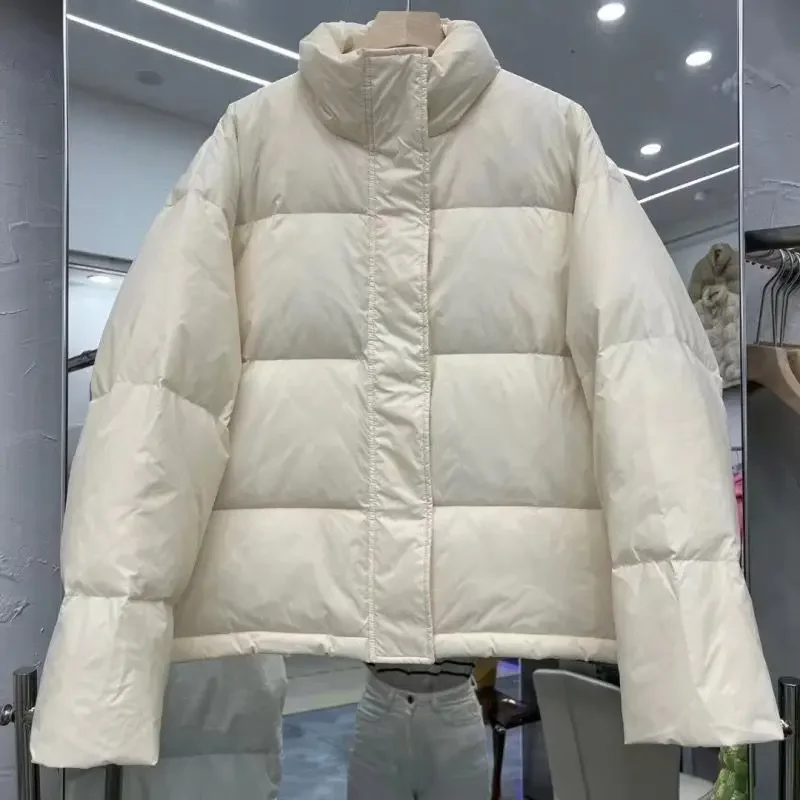 Damska krótka kurtka puchowa 2025 nowy styl, styl chlebakowy, pogrubiona, zimowa, modna, luźny krój.