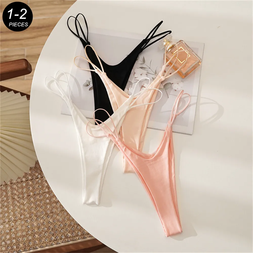 1-2 pezzi Strappy Sexy Ladies V-Strings Plus Size cotone perizoma intimo tinta unita donna Tangas Mujer sport ragazze Panty