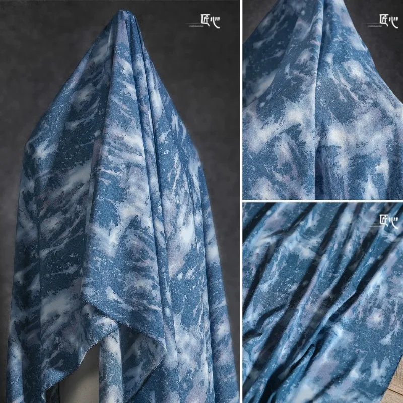 Retro Blue Marble Rock Print Texture Hanfu abito in tessuto antico tessuto di design importato