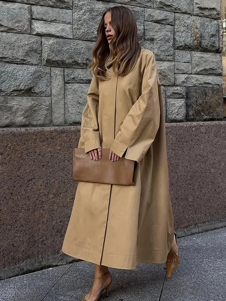 

Women's Khaki Loose Trench Coat Fashion Full Sleeve Single Breasted Oversized Windbreaker Female Commute Street Overcoat 2025