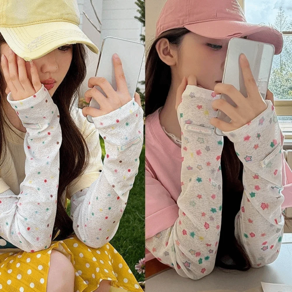 New Breathable Arm Sleeves UV Protection Star Print Sun Protection Sleeves Loose Fit Thumb Hole Cycling Sleeves Driving