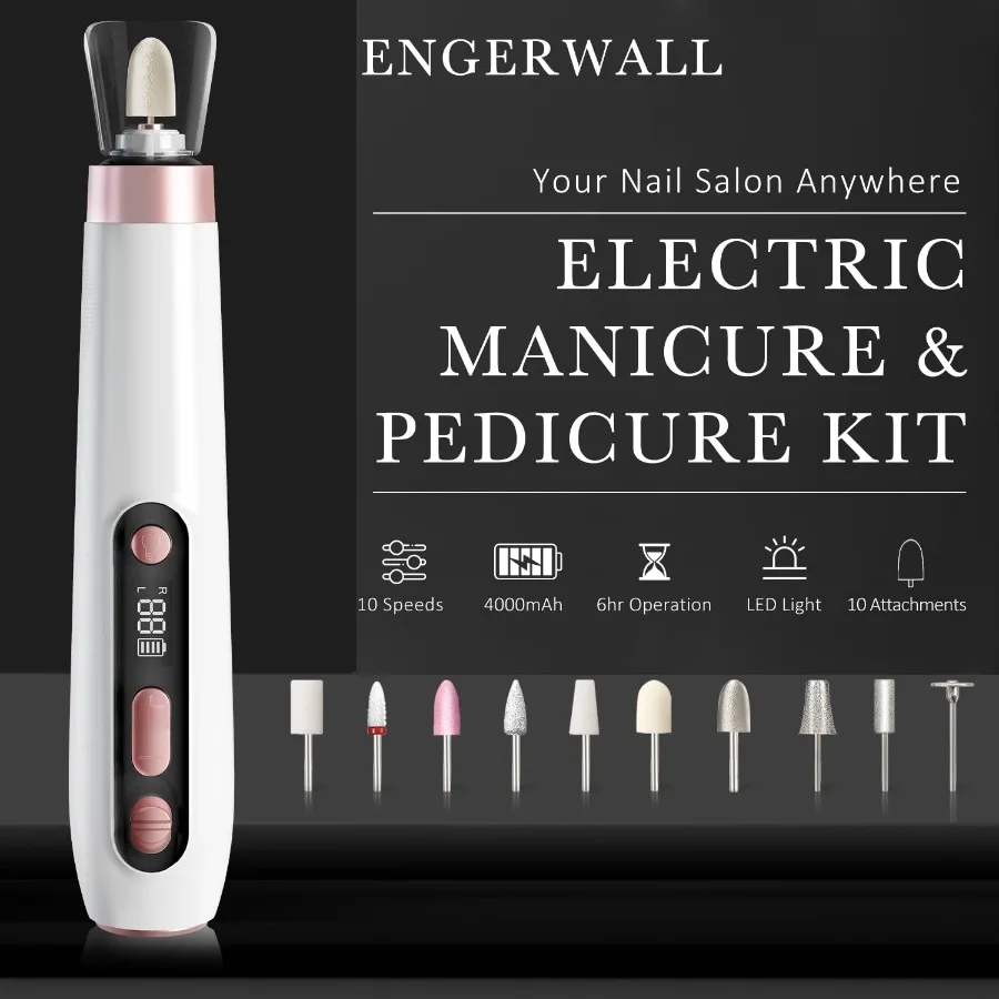 Kit professionale per manicure e pedicure Set di lime per unghie elettriche con trapano elettrico per unghie a batteria regolabile a 10 velocità per Pr
