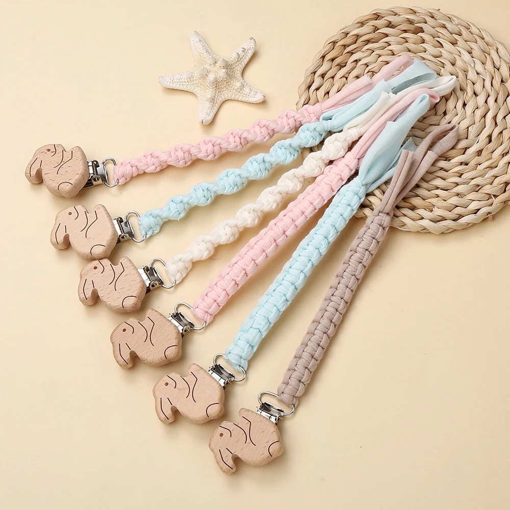 New Baby Pacifier Clip Wooden Dummy Nipple Holder Clips Handmade Cotton Woven Pacifier Chain for Baby Chew Teether Accessories