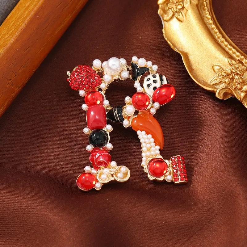 

Letter R Brooch Light Luxury Fashion Versatile Rhinestone Oil Painting Flower Pearl Corsage Women's Sweater Coat Vintage Pin