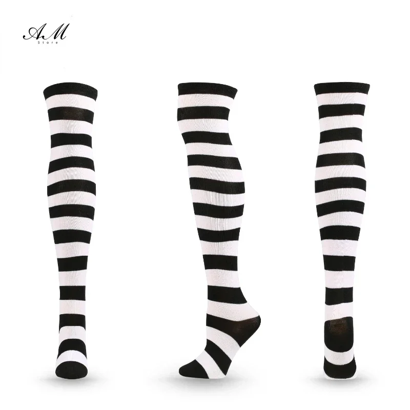 Summer Striped Thigh High Over The Knee High Socks for Women Long Stockings Cute Kawaii Cotton Knit Tall Leg Warmers Sock