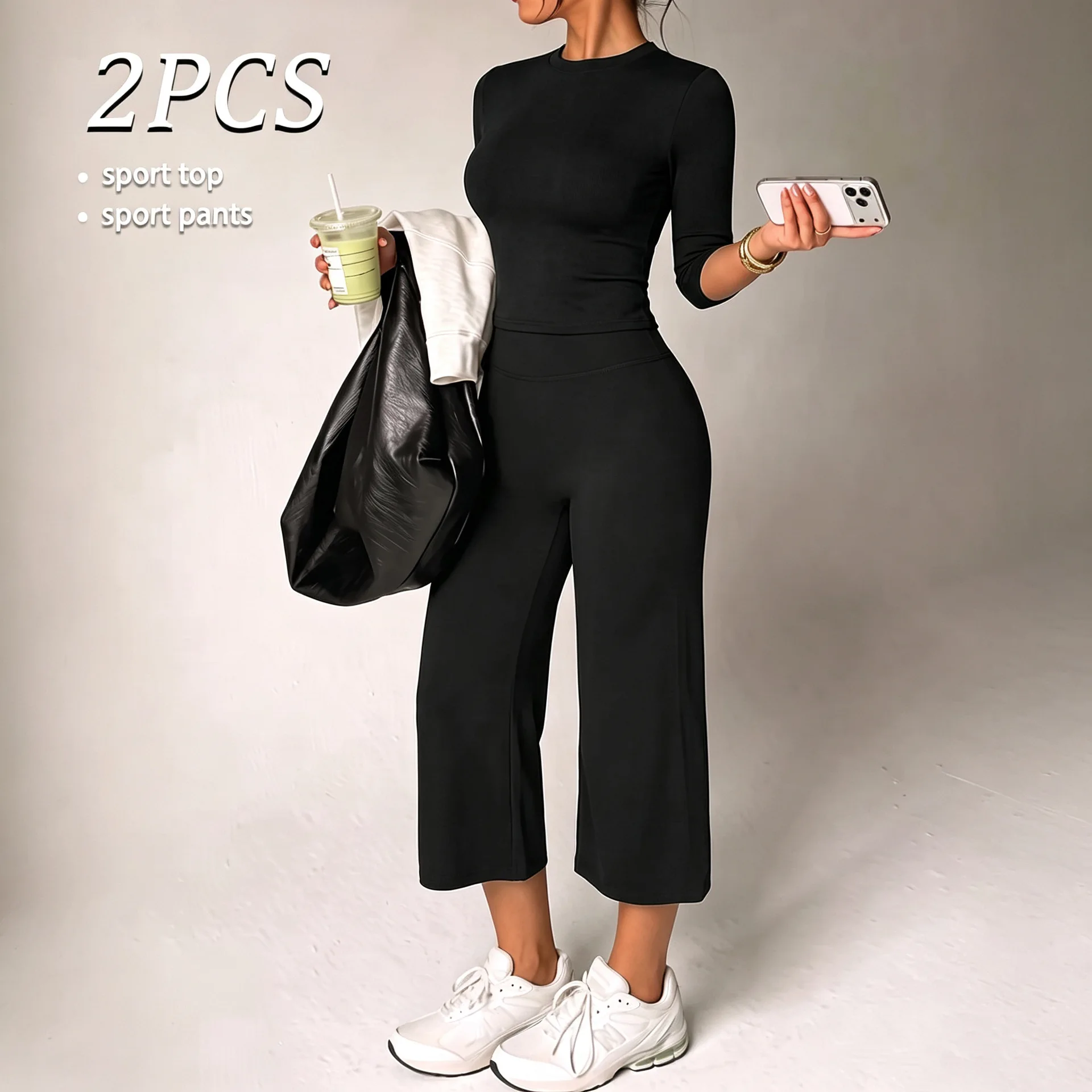 Yoga Suit Womens Tracksuits Sports Outfits Gym Clothes Running Workout Clothes Half Sleeve Sports Capri Pants Athletic Wear 2PCS