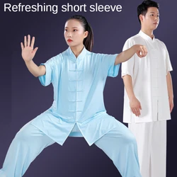 Traditional Chinese Clothing Set Men's Women's Adult Tai Chi Kung Fu Uniform Milk Silk Short Sleeve Casual Chinese ClothingWushu