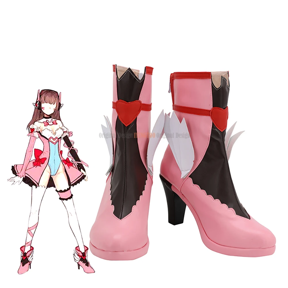 Magic Girl Hana Song Boots Cosplay OW DVA Pink Shoes High Heel Cosplay Boots Halloween Carnival Customized Shoes