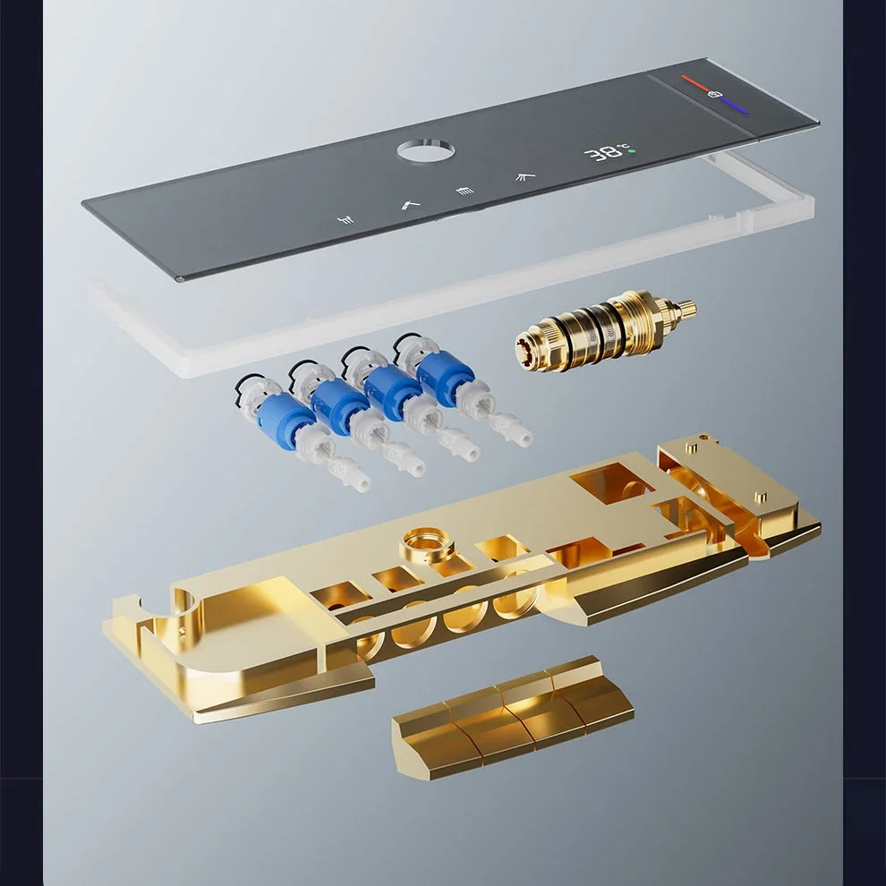 Hot Cold Piano Digital Shower Set 12 Inch Rainfall Shower Head Brass Bathtub Mixer Faucet Thermostatic Bathrooom Shower System