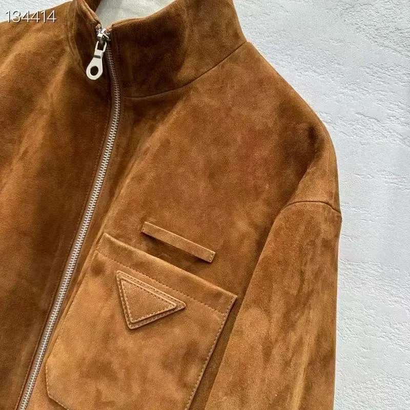 Damen-Jacke aus Wildleder, Stehkragen, hochwertig, langärmelig, Herbst 2025, modischer, kurzer Mantel