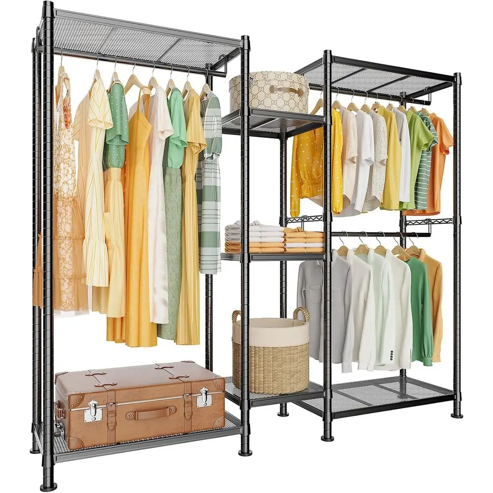 Heavy-Duty Freestanding Garment Rack with Shelves, Metal Closet System for Hanging Clothes, 76.8x17.7x74.4, Holds 800 lbs, Black