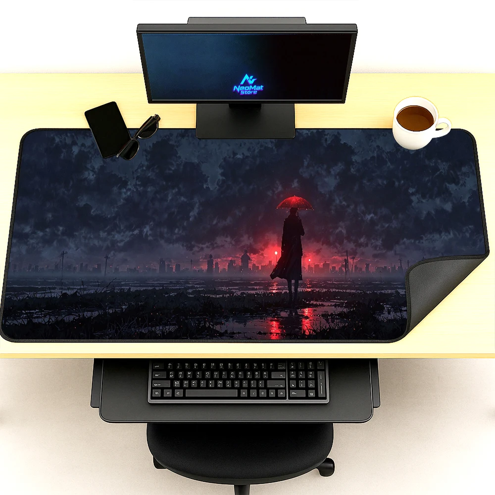 Gothic Mouse Pad Extra Large Gaming Desk Mat Red 140x60 Setup Umbrella Dark Aesthetic Silhouette Mousepad Decor 1200x600